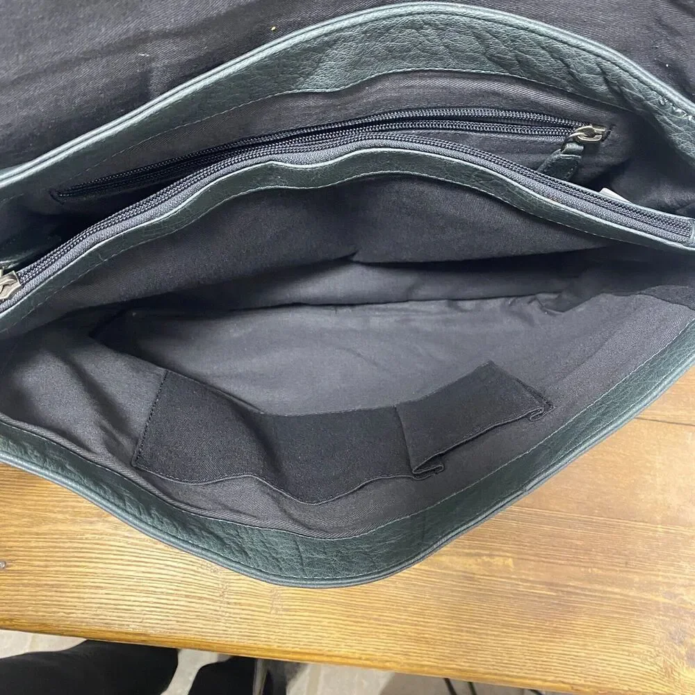 Crate Barrel Soft Leather Messenger Bag Travel Computer Tablet IPad Compartments